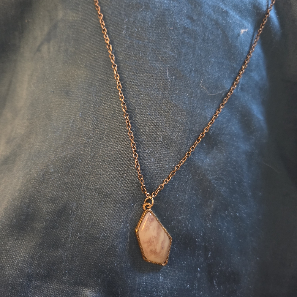 Gold-Tone Pink Stone Pendant Necklace
